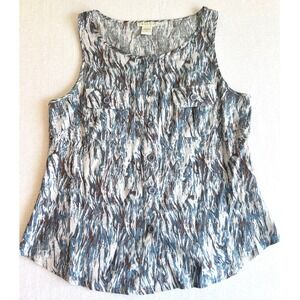 Tweeds Linen Blend Abstract Print Sleeveless Button-Down Top - Blue & Brown SZ M